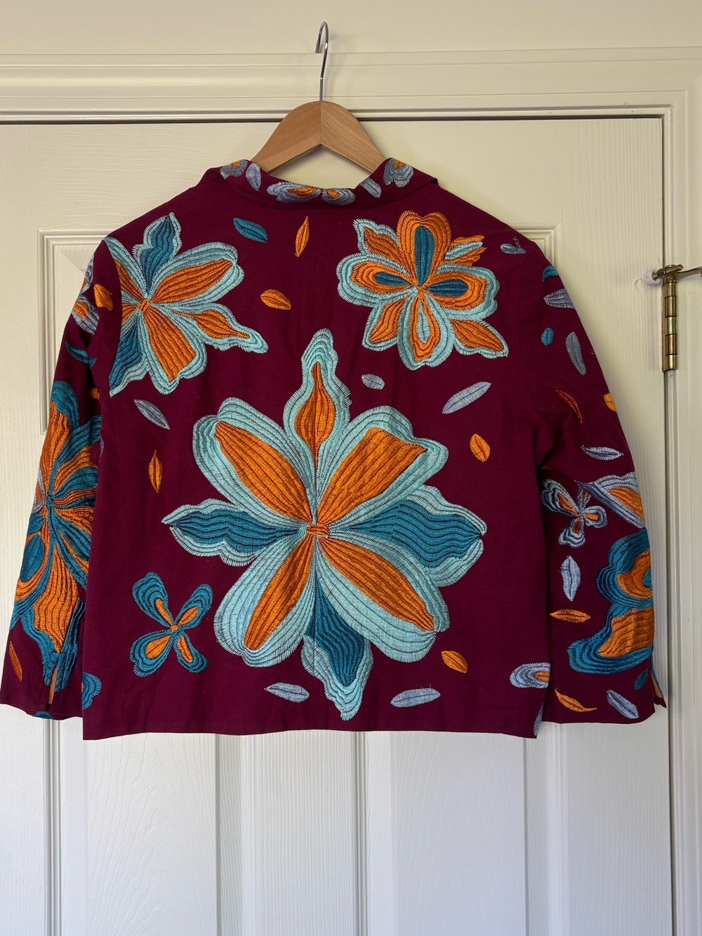 Anthropologie Maroon Floral Embroidered Blazer with Blue and Yellow Accents - Picture 6 of 7